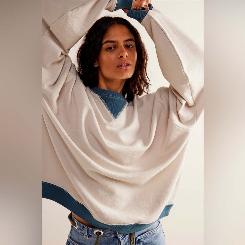 Free People We The Free Classic Crew Colorblock Sweatshirt In Tea Combo Size Med - Picture 3 of 7